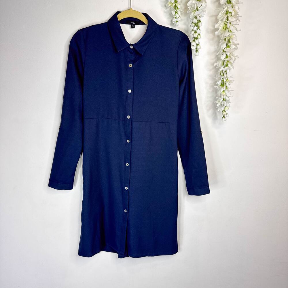 VERY J Button Down Shirt Dress twist back cutout adjustable long sleeve 3248